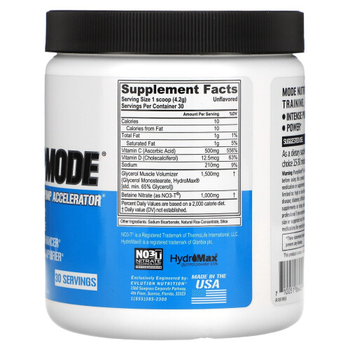 EVLution Nutrition, PumpMode, Non-Stimulant Pump Accelerator, Geschmacksneutral, 4,44 oz (126 g) 2