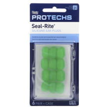 Ezy Dose, Pro-Techs, Seal-Rite, Bouchons d'Oreille en Silicone, Vert, 6 Paires et Étui