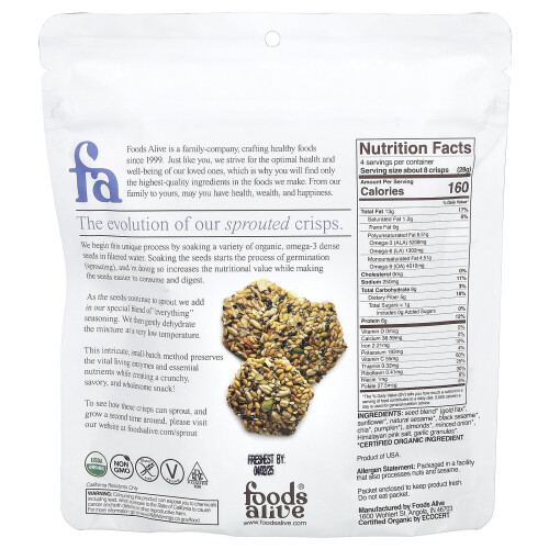 Foods Alive, Sprouted Crisps, Everything, 4 oz (113 g) 2