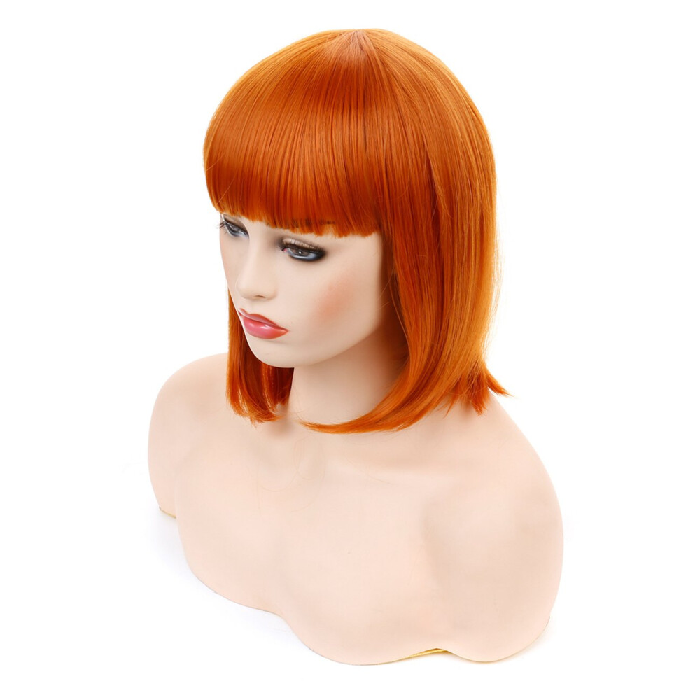 Moralisk Unisex Orange Morvally Short Straight Neat Bangs Bob Wigs Natural Looking Synthetic Hair Wig For Cosplay Costume Halloween (12 Inches 2735# )