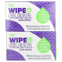 Flents, Wipe 'N Clear Brillenputztücher, 2 Boxen, je 75 Tücher