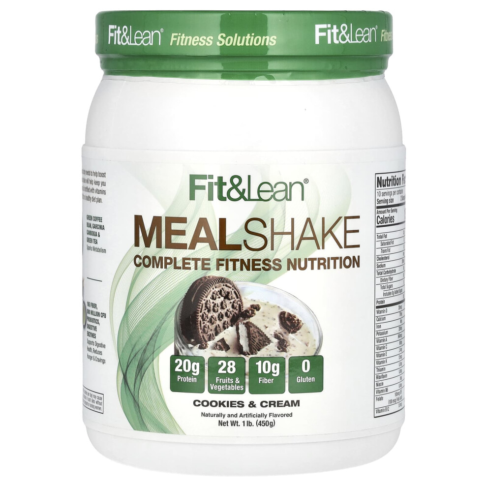 Fit & Lean , Meal Shake Complete Fitness Nutrition, Cookies & Cream, 1 Lb (450 G)