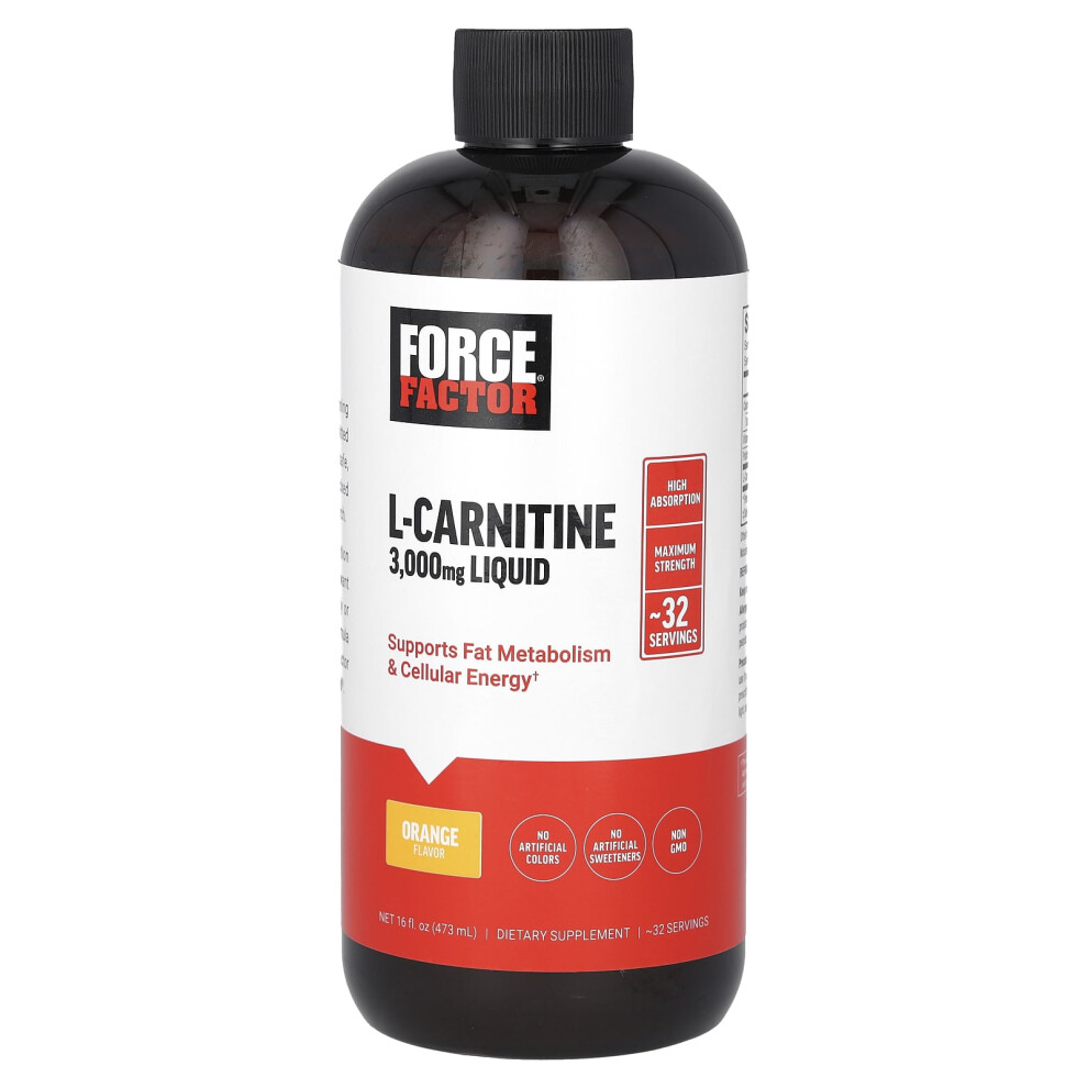 Force Factor Orange L-Carnitine Liquid, 3,000 Mg, 16 Fl Oz (473 Ml)
