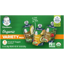 Gerber, Bio-Vielfaltspackung, 2. Nahrungsstufe, Frucht- & Gemüsefavoriten, 9 Beutel, je 3,5 oz (99 g)