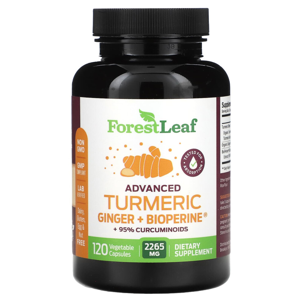 Forest Leaf , Advanced Turmeric Ginger + Bioperine, 2,265 Mg, 120 Vegetable Capsules (755 Mg Per Capsule)