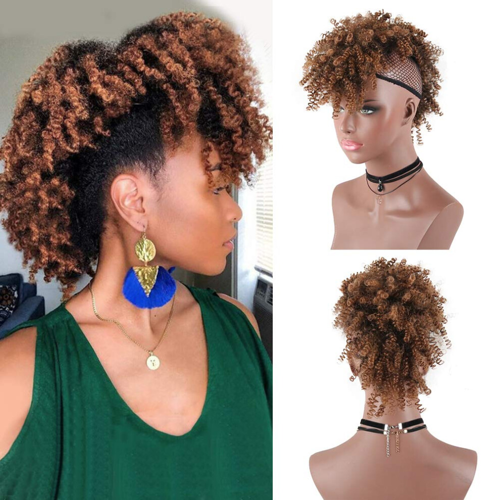 Aisaide Unisex Not,Specified High Puff Afro Ponytail Drawstring Short Curly Ponytail Extension Mohawk Kinky Synthetic Hair Bun With Bangs Wrap Updo Clip In Hair Extensions