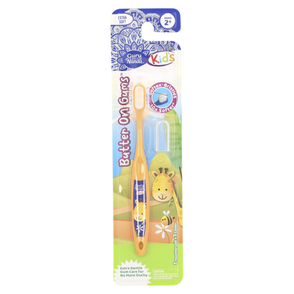 GuruNanda, Kids, Bristle Toothbrush, Ages 2+, Extra Soft, Giraffe , 1 Toothbrush + 1 Cover-image-OPC-PJTXYC5-NEW