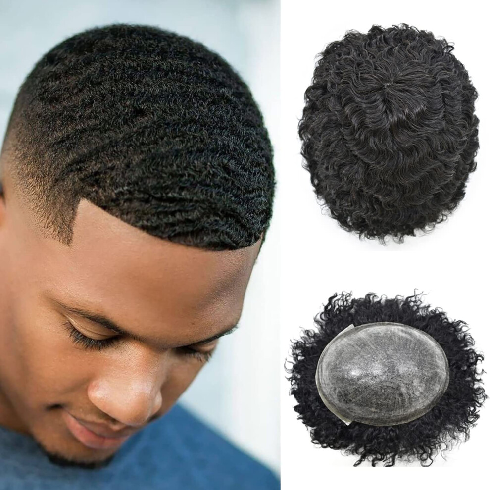 Lyriskt Hï¿½R Afro Toupee For Black Men Brazilian Human Hairpiece Afro Wave Men Hair Replacement Systems Full Poly Thin Skin Pu Kinky Curly African American Men Hum