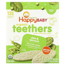 Happy Family Organics, Bio Beißringe, Sanfte Beißwaffeln, Erbse & Spinat, 12 Packungen, 0,14 Unzen (4 g) Jede