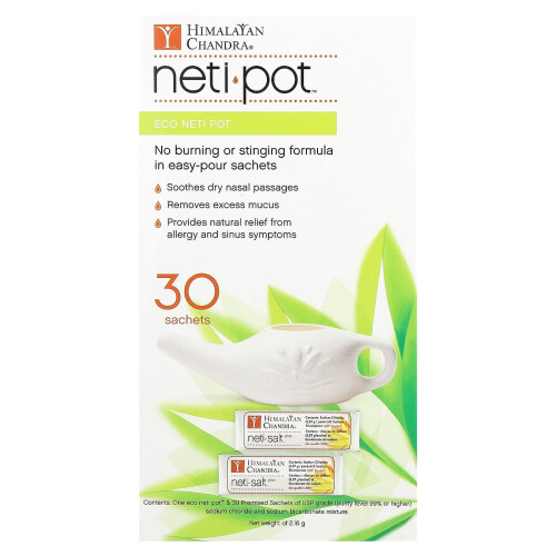 Himalayan Chandra, Pot Neti Écologique avec Sachets de Sel Neti, 2,16 g