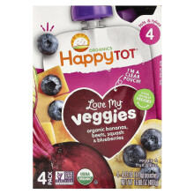 Happy Family Organics, Happy Tot, Love My Veggies, Stufe 4, Bio-Bananen, Rote Bete, Kürbis & Blaubeeren, 4 Beutel, 4,22 oz (120 g) Jeder
