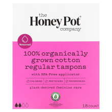 The Honey Pot Company, 100% Organisch Angebaute Baumwolle Tampons, Normal, 18 Stück