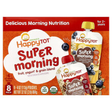 Happy Tot, Super Morgenfrucht, Ab 2+ Jahren, Joghurt & Getreide-Mischung, Sortimentspackung