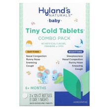 Hyland's Naturals, Baby, Tiny Cold Tabletten Kombipack, Tag/Nacht, 6+ Monate, 2 Flaschen, je 125 schnell lösliche Tabletten