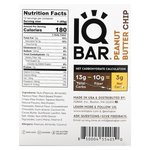 IQBAR, Erdnussbutter-Chip, 12 Riegel, je 1,6 oz (45 g) 2