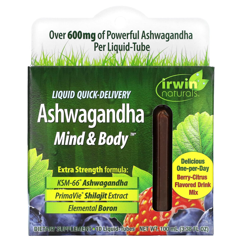 Photos - Vitamins & Minerals IRWIN Naturals, Ashwagandha Mind & Body, Berry-Citrus, 10 Liquid-Tubes, 3.38 fl oz (100 ml)