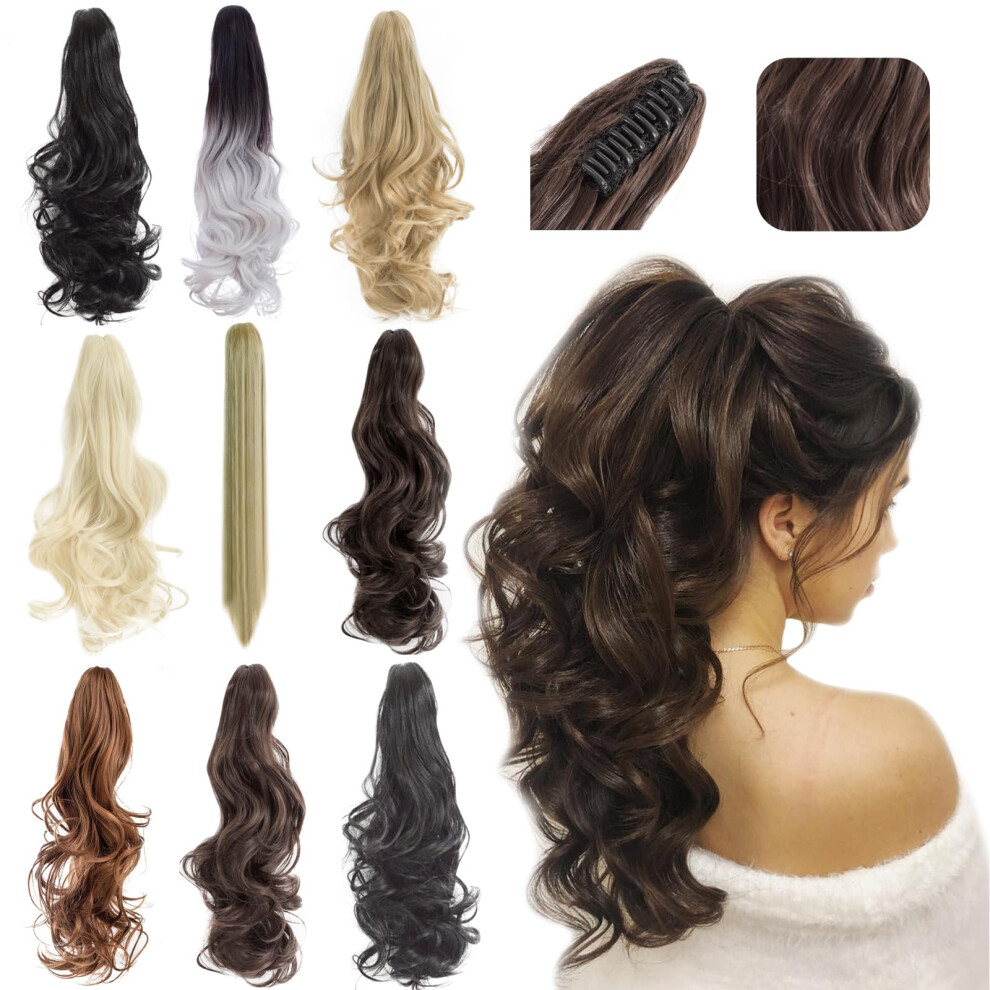 Felendy Ponytail Extension Claw 18"" 20"" Curly Wavy Straight Clip In Hairpiece One Piece A Jaw Long Pony Tails For Women (Black To Silver G