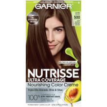 Garnier Hair Color Nutrisse Ultra Coverage Nourishing Creme 500 Deep Medium Natural Brown (Glazed Walnut) Permanent Hair Dye 1 Count (Packaging May