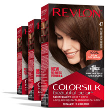 Revlon Permanente Haarfarbe, permanente braune Haarfarbe, Colorsilk, mit 100 % Grauabdeckung, ammoniakfreiem Keratin und Aminosuren, Brauntne (3er-