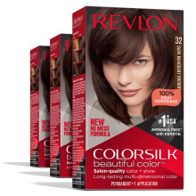 Revlon Permanente Haarfarbe, permanente braune Haarfarbe, Colorsilk, mit 100 % Grauabdeckung, ammoniakfreiem Keratin und Aminosuren, Brauntne (3er-
