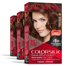 Revlon Permanente Haarfarbe, permanente braune Haarfarbe, Colorsilk, mit 100 % Grauabdeckung, ammoniakfreiem Keratin und Aminosuren, Brauntne (3er-
