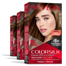 Revlon Permanente Haarfarbe, permanente braune Haarfarbe, Colorsilk, mit 100 % Grauabdeckung, ammoniakfreiem Keratin und Aminosuren, Brauntne (3er-