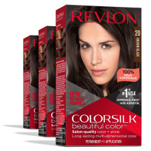 Revlon Permanente Haarfarbe, permanente braune Haarfarbe, Colorsilk, mit 100 % Grauabdeckung, ammoniakfreiem Keratin und Aminosuren, Brauntne (3er-