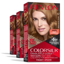 Revlon Permanente Haarfarbe, permanente braune Haarfarbe, Colorsilk, mit 100 % Grauabdeckung, ammoniakfreiem Keratin und Aminosuren, Brauntne (3er-