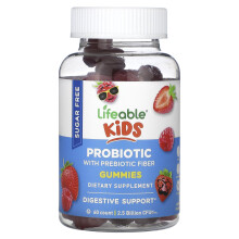 Lifeable, Kinder Probiotika mit präbiotischen Ballaststoffen Gummis, Zuckerfrei, Beere, 2,5 Milliarden KBE, 60 Gummis