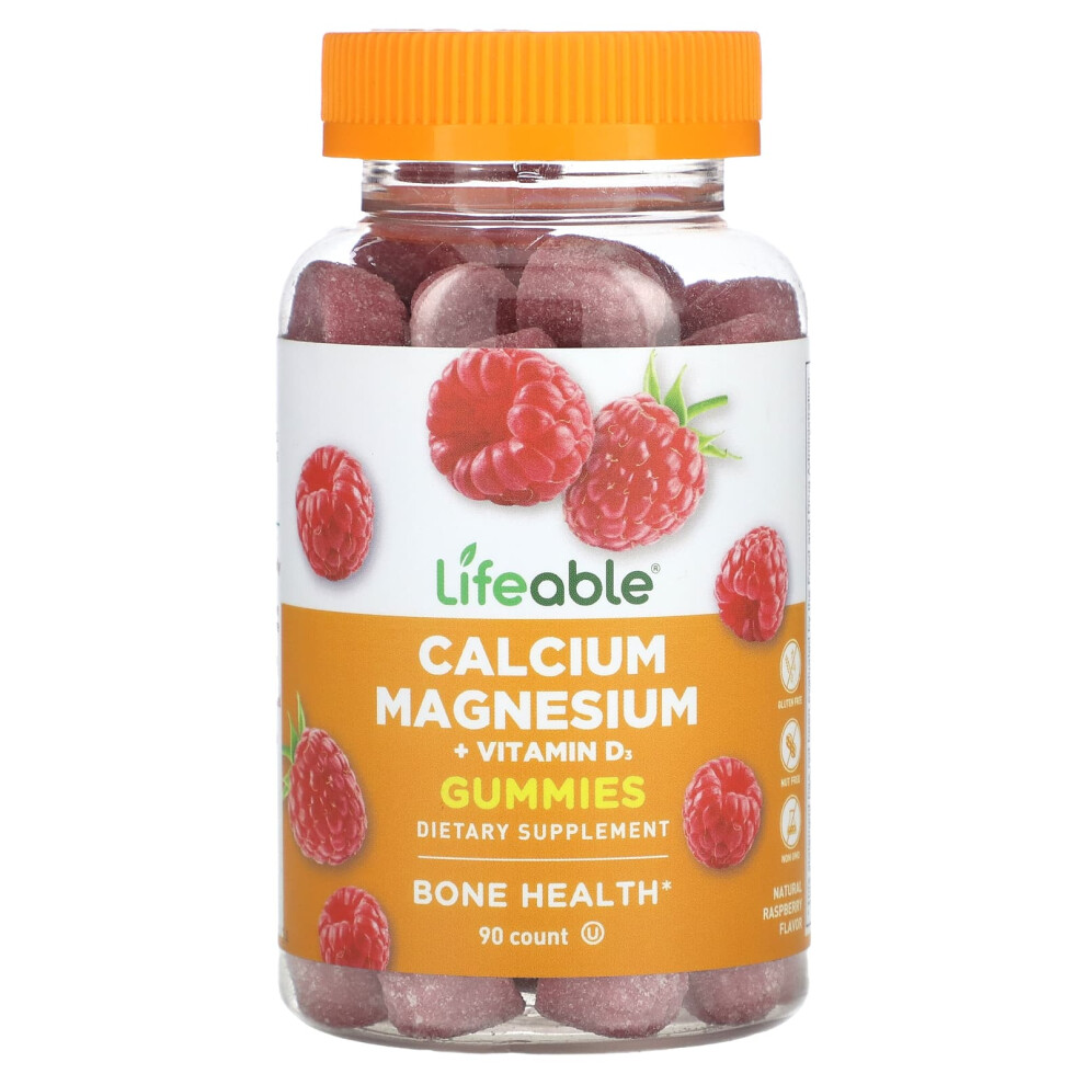 Lifeable , Calcium Magnesium + Vitamin D3 Gummies, Natural Raspberry, 90 Gummies