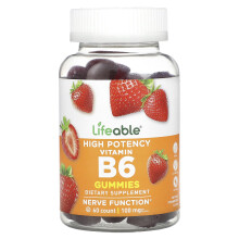 Lifeable, Hochdosierte Vitamin B6 Gummis, Natürliche Erdbeere, 100 mg, 60 Gummis (50 mg pro Gummi)