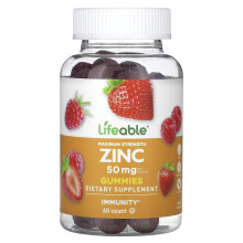 Lifeable, Zink Gummis Maximalstärke, Beere, 50 mg, 60 Gummis (25 mg pro Gummibärchen)