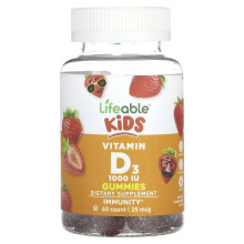 Lifeable, Kinder Vitamin D3 Gummibärchen, Natürliche Erdbeere, 25 mcg (1.000 IE), 60 Gummis