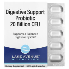 Lake Avenue Nutrition, Probiotique Soutien Digestif, Mélange Probiotique et Prébiotique, 20 Milliards d'UFC, 30 Gélules Végétales