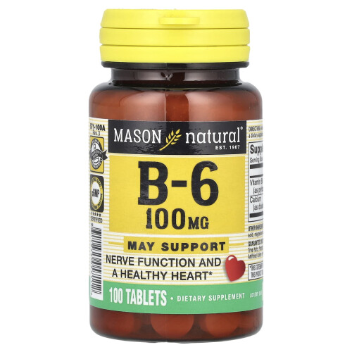 Mason Natural, Vitamine B6, 100 mg, 100 Comprimés