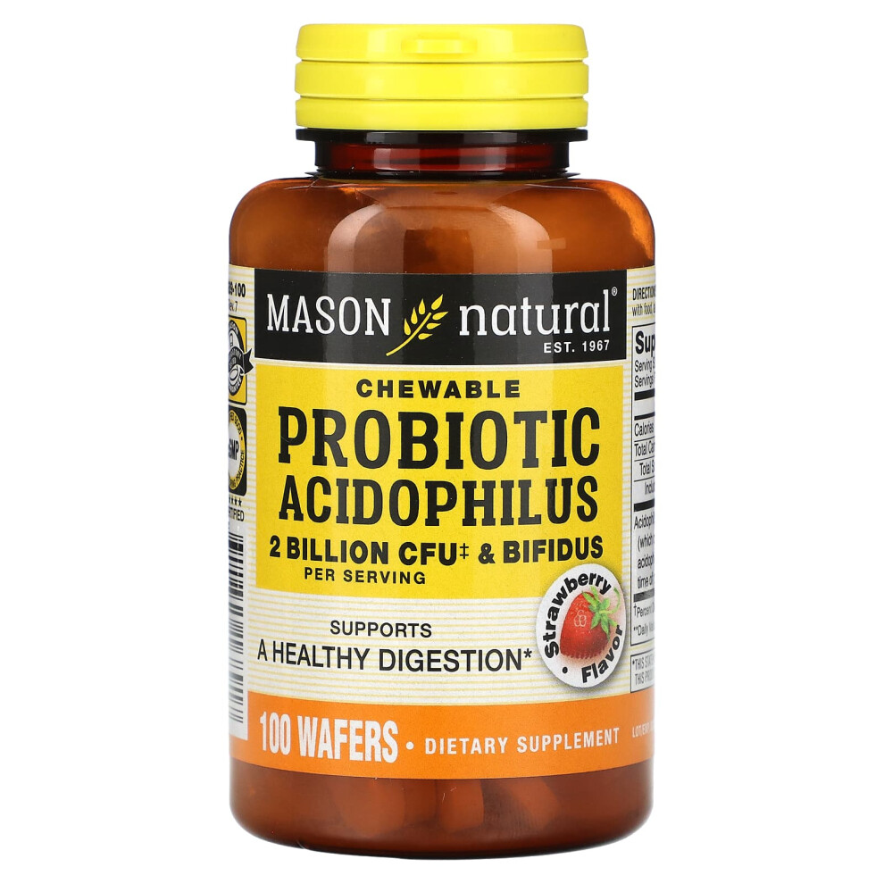 Mason Natural , Chewable Probiotic Acidophilus & Bifidus, Strawberry, 2 Billion Cfu, 100 Wafers