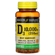 Mason Natural, Vitamin D3, 250 mcg (10.000 IE), 60 Softgels