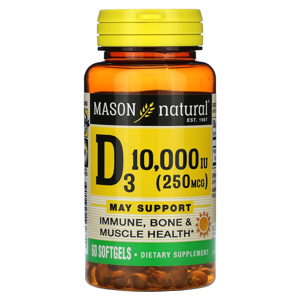 Mason Natural , Vitamin D3, 250 Mcg (10,000 Iu), 60 Softgels