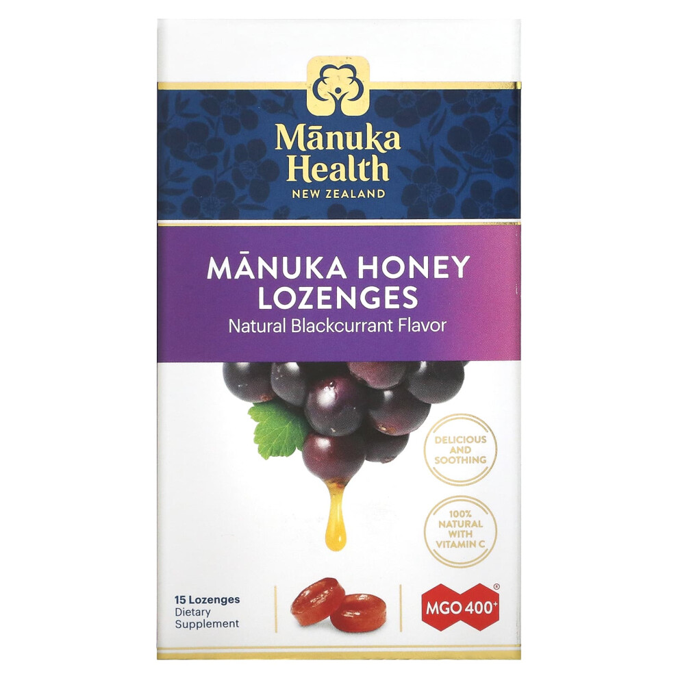 Manuka Health , Manuka Honey Lozenges, Natural Blackcurrant, Mgo 400+, 15 Lozenges