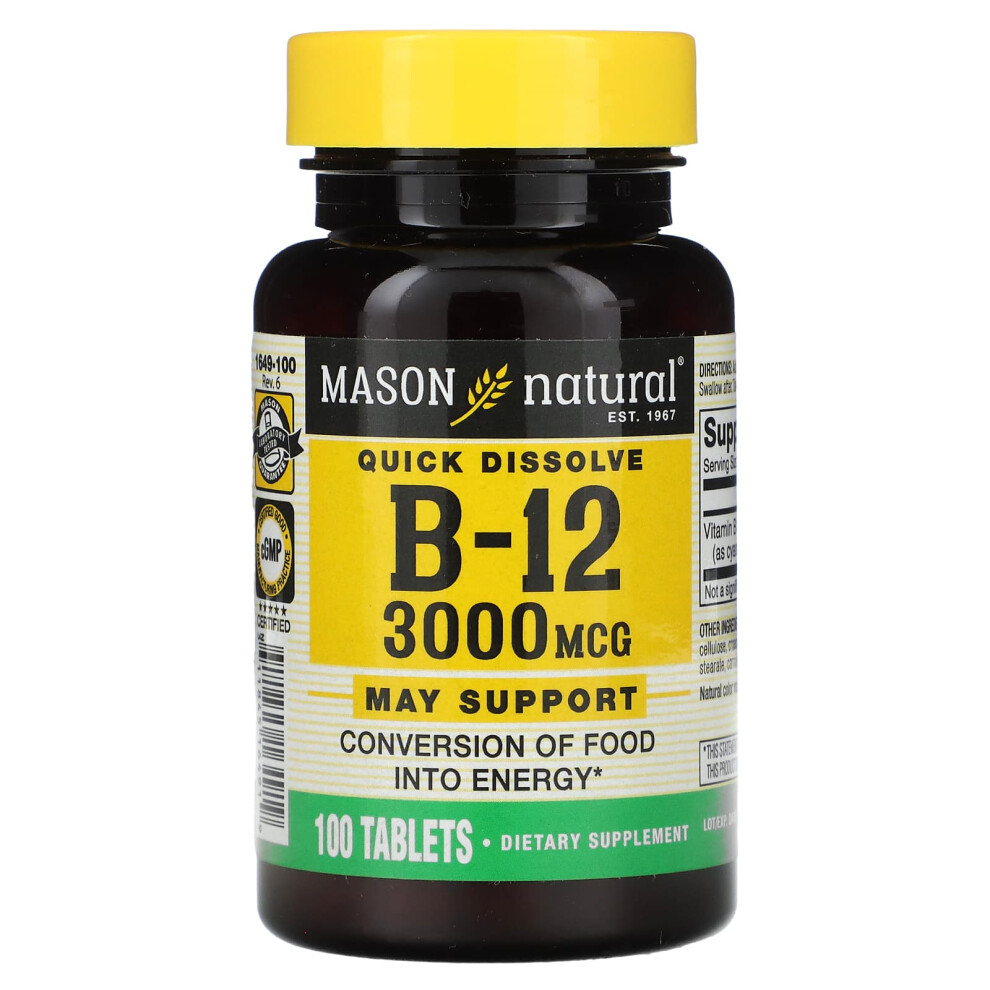 Mason Natural , Vitamin B-12, 3,000 Mcg, 100 Tablets