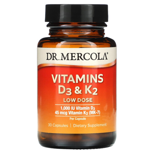 Dr. Mercola, Vitamines D3 & K2 Faible Dose, 30 Gélules