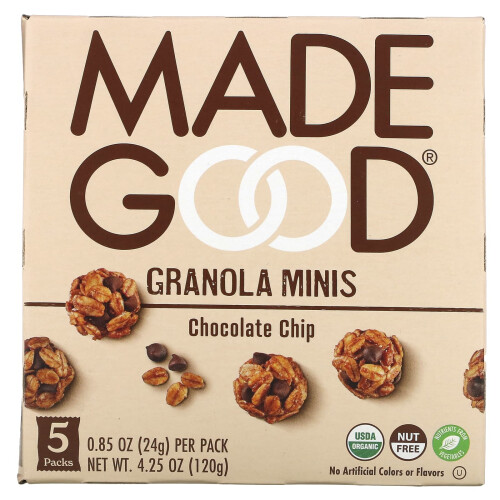 MadeGood, Mini Granolas, Pépites de Chocolat, 5 Paquets, 0,85 oz (24 g) Chacun