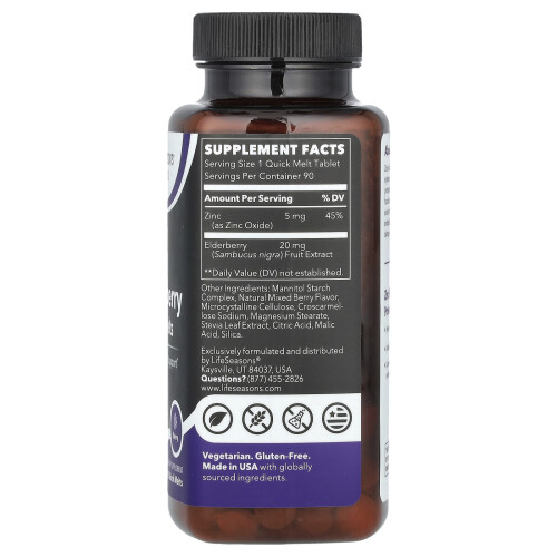 LifeSeasons, Zink Holunder Quick Melts, Beere, 90 Quick Melt 2