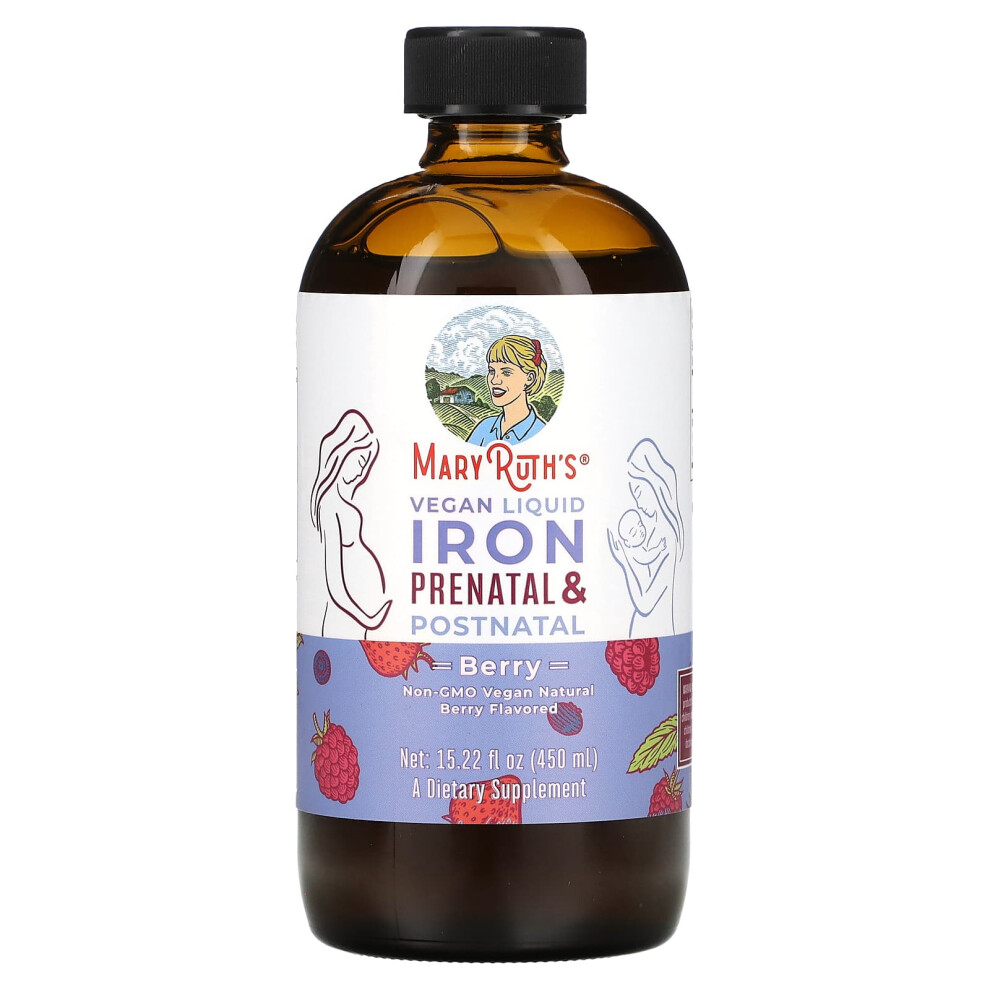 Maryruth's , Vegan Liquid Iron Prenatal & Postnatal, Berry, 15.22 Fl Oz (450 Ml)
