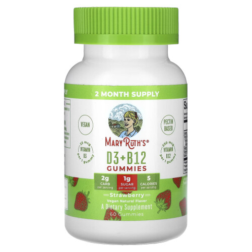 MaryRuth's, D3 + B12 Gummis, Erdbeere, 60 Gummis