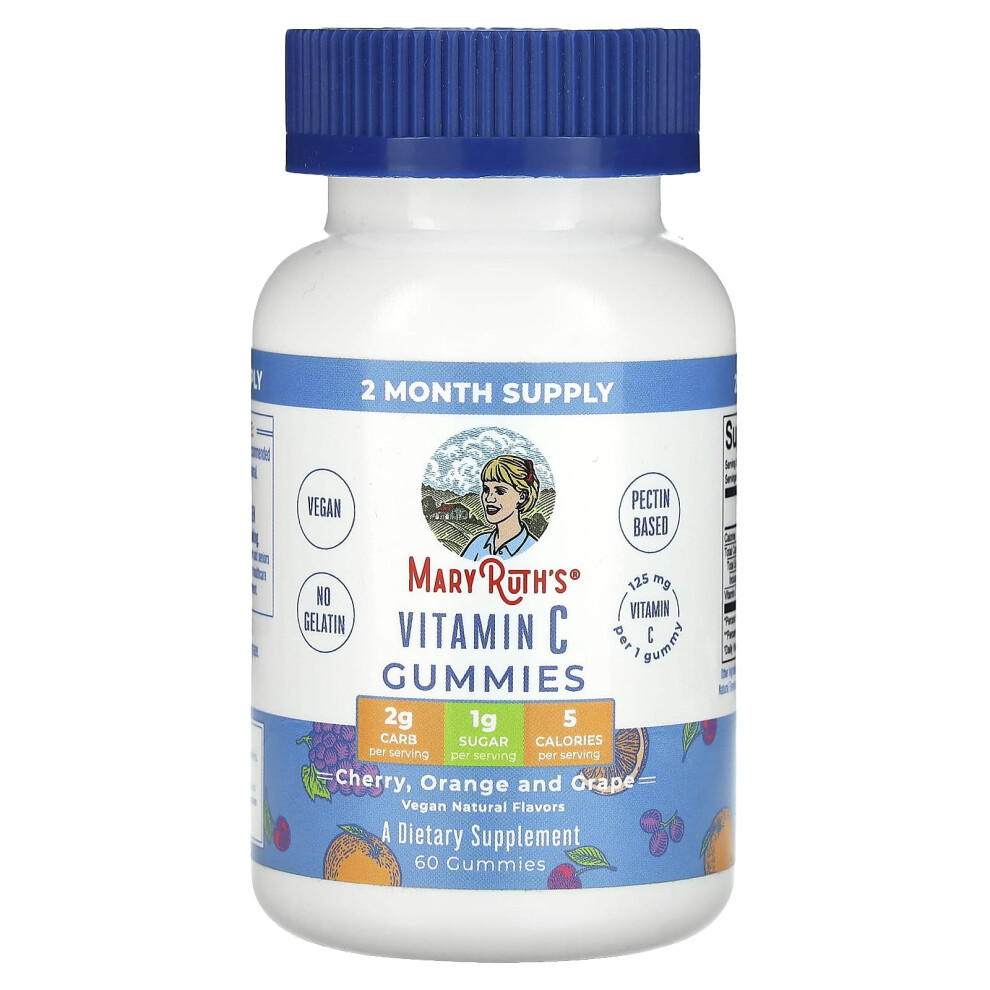 Maryruth's Orange Vitamin C Gummies, Cherry, And Grape, 125 Mg 60 Gummies
