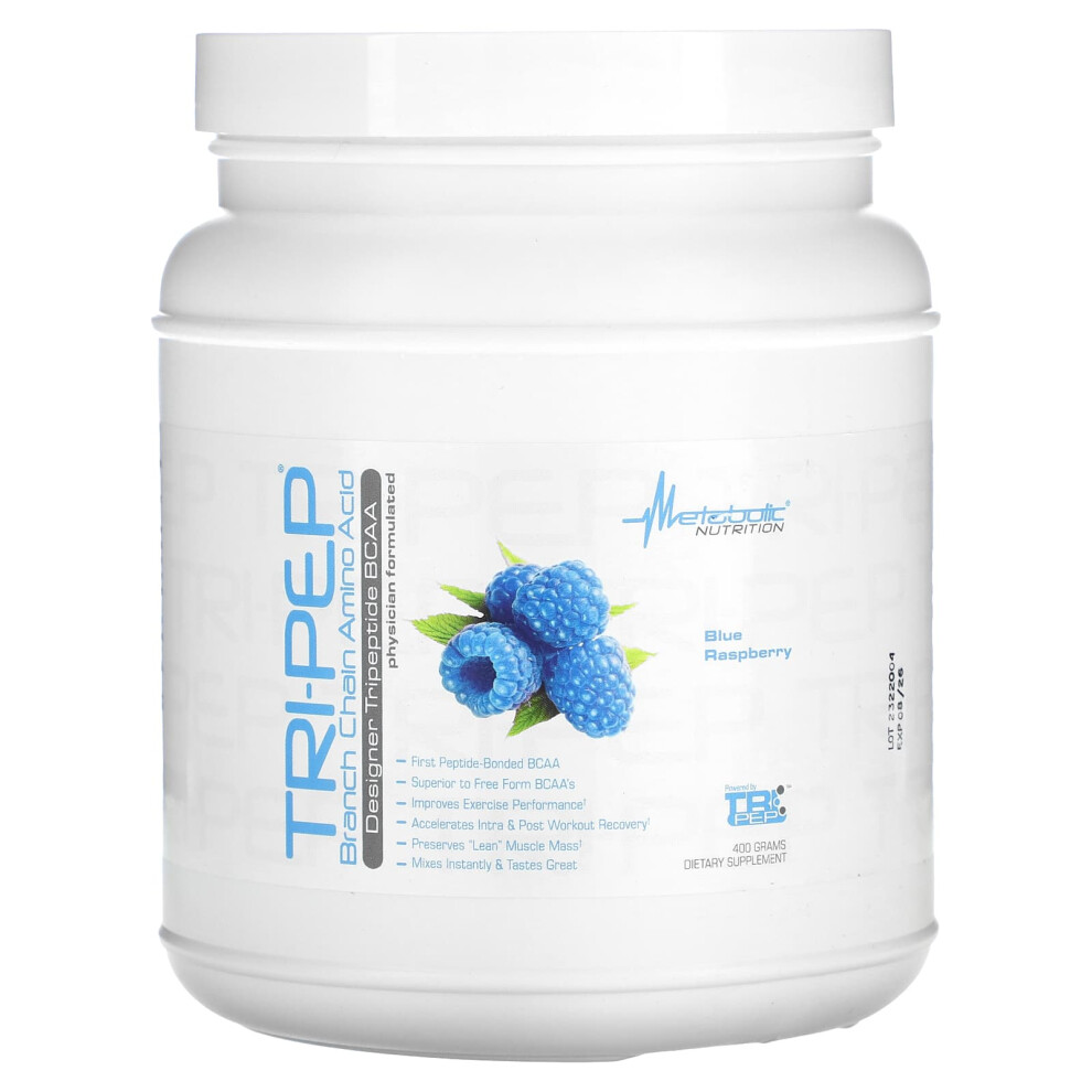 Metabolic Nutrition Blue Tri-Pep, Branch Chain Amino Acid, Raspberry, 14.1 Oz, (400 G)