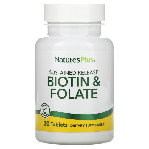 NaturesPlus, Biotine et Folate à Libération Prolongée, 30 Comprimés