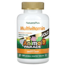 NaturesPlus, Animal Parade Gold, Multivitamines pour Enfants, Orange, Sans Sucre, 120 Comprimés en Forme d'Animaux