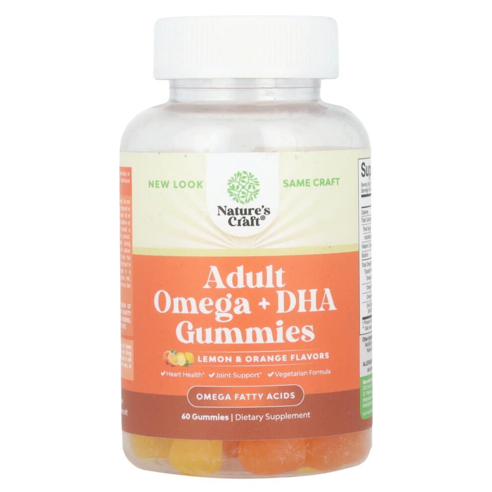 Nature's Craft Orange Adult Omega + Dha Gummies, Lemon & 60 Gummies